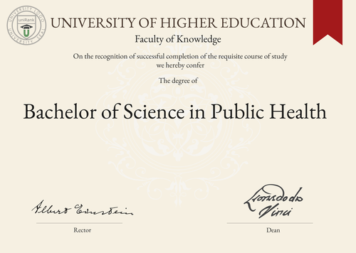 Bachelor of Science in Public Health (BS in Public Health) program/course/degree certificate example