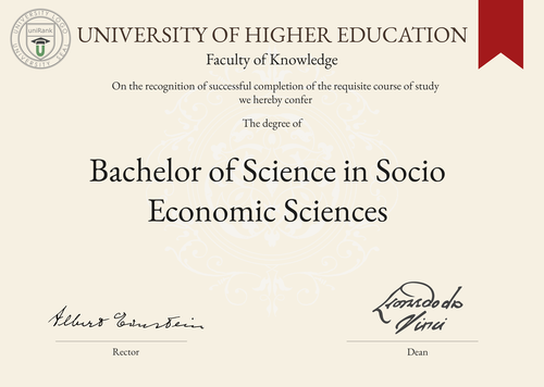 Bachelor of Science in Socio Economic Sciences (BSc in Socio Economic Sciences) program/course/degree certificate example
