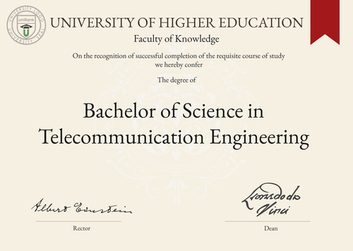 Bachelor of Science in Telecommunication Engineering (BSc in Telecommunication Engineering) program/course/degree certificate example