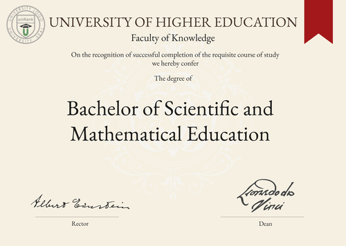 Bachelor of Scientific and Mathematical Education (BSc Math Ed) program/course/degree certificate example