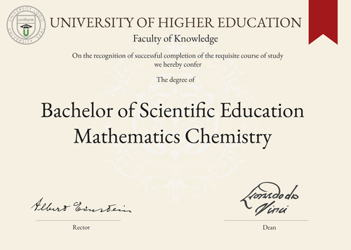 Bachelor of Scientific Education Mathematics Chemistry (B.Sc. Ed. (Maths Chem)) program/course/degree certificate example