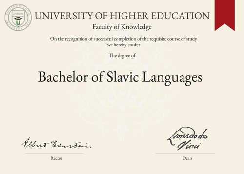 Bachelor of Slavic Languages (B.S.L.) program/course/degree certificate example