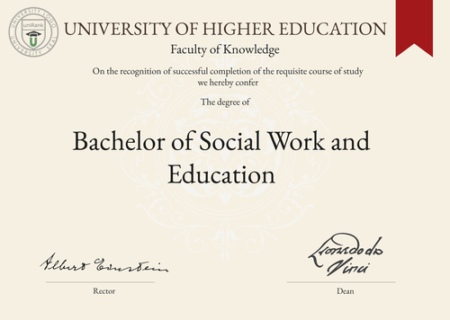 Bachelor of Social Work and Education (BSWEd) program/course/degree certificate example