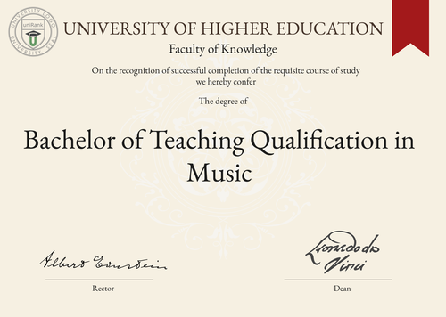 Bachelor of Teaching Qualification in Music (BTQ Music) program/course/degree certificate example