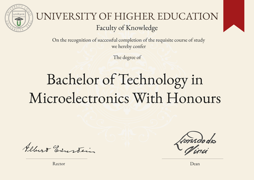 Bachelor of Technology in Microelectronics (B.Tech. in Microelectronics) program/course/degree certificate example