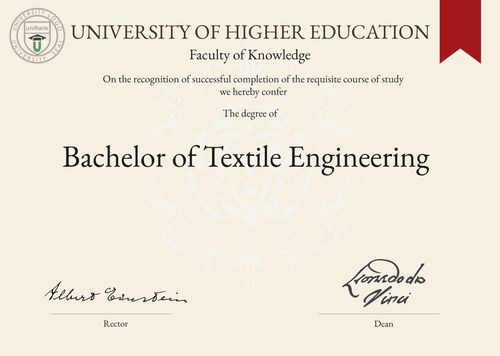 Bachelor of Textile Engineering (B.Tex.Eng.) program/course/degree certificate example