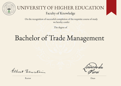 Bachelor of Trade Management (BTM) program/course/degree certificate example