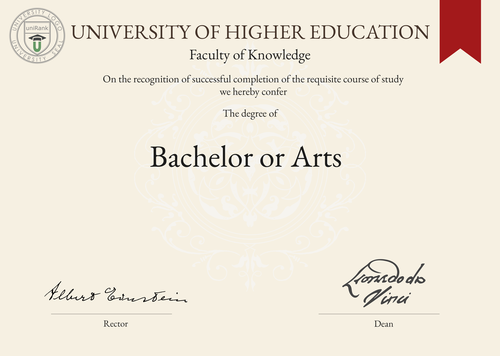 Bachelor or Arts (B.A.) program/course/degree certificate example