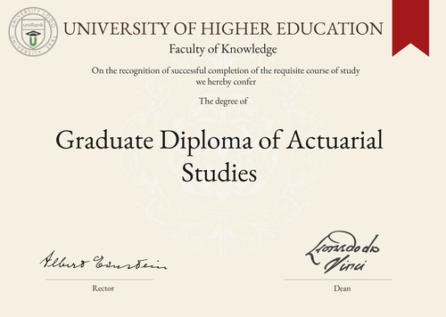 Graduate Diploma of Actuarial Studies (GradDipActStud) program/course/degree certificate example