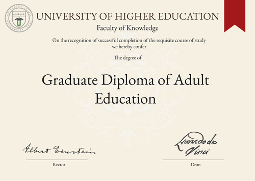 Graduate Diploma of Adult Education (Grad. Dip. Adult Education) program/course/degree certificate example