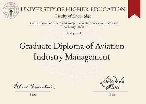 Graduate Diploma of Aviation Industry Management (Grad. Dip. Aviation Industry Management) program/course/degree certificate example