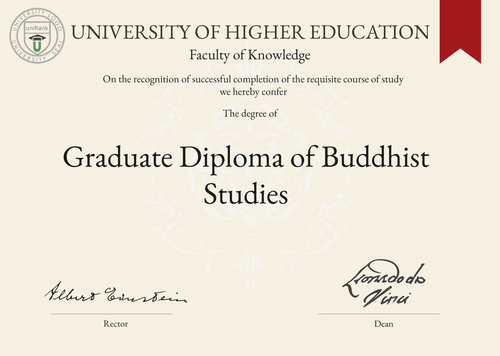 Graduate Diploma of Buddhist Studies (Grad. Dip. Buddhist Studies) program/course/degree certificate example