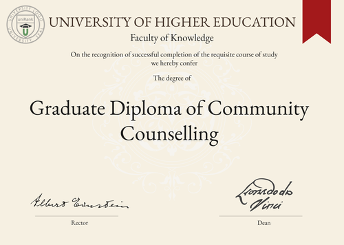 Graduate Diploma of Community Counselling (Grad. Dip. Community Counselling) program/course/degree certificate example