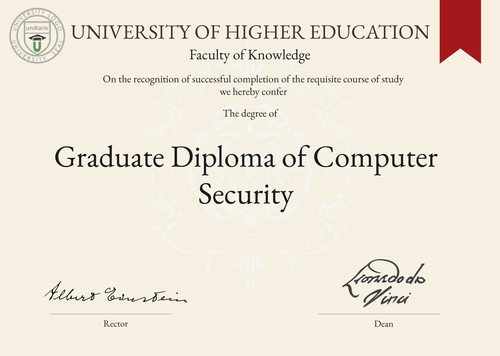 Graduate Diploma of Computer Security (Grad. Dip. Comp. Sec.) program/course/degree certificate example