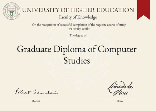 Graduate Diploma of Computer Studies (Grad. Dip. Comp. Studies) program/course/degree certificate example
