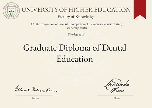 Graduate Diploma of Dental Education (Grad. Dip. Dental Education) program/course/degree certificate example