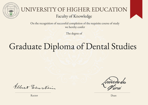 Graduate Diploma of Dental Studies (Grad. Dip. Dental Studies) program/course/degree certificate example