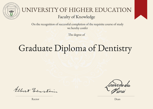 Graduate Diploma of Dentistry (GradDipDent) program/course/degree certificate example