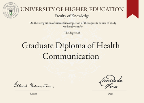 Graduate Diploma of Health Communication (GradDip Health Comm) program/course/degree certificate example