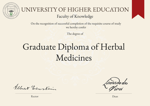 Graduate Diploma of Herbal Medicines (Grad. Dip. Herbal Medicines) program/course/degree certificate example