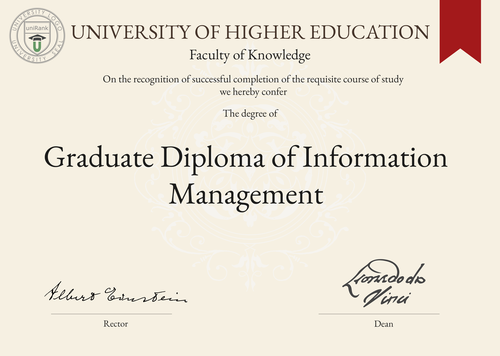 Graduate Diploma of Information Management (GradDipIM) program/course/degree certificate example