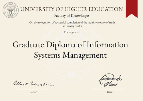 Graduate Diploma of Information Systems Management (Grad. Dip. ISM) program/course/degree certificate example