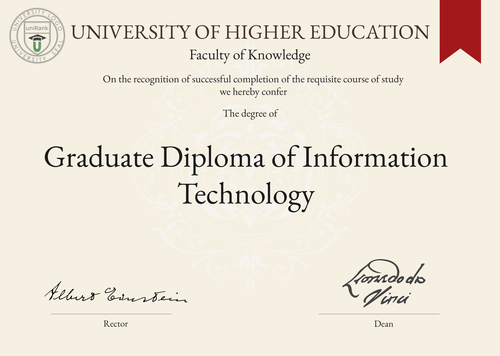 Graduate Diploma of Information Technology (GradDipIT) program/course/degree certificate example