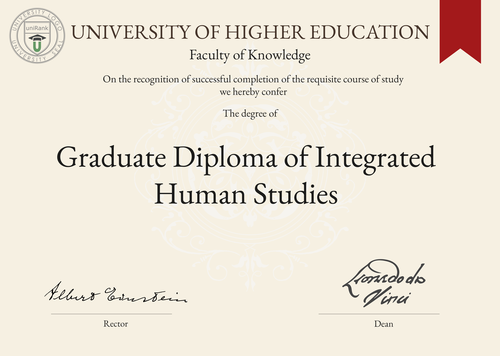 Graduate Diploma of Integrated Human Studies (Grad. Dip. Integrated Human Studies) program/course/degree certificate example