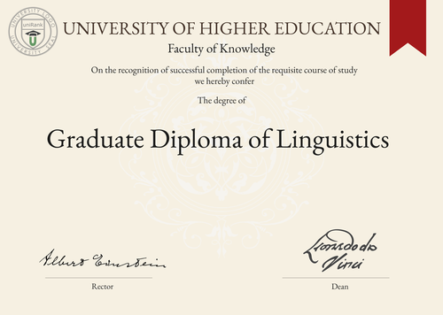 Graduate Diploma of Linguistics (Grad. Dip. Linguistics) program/course/degree certificate example