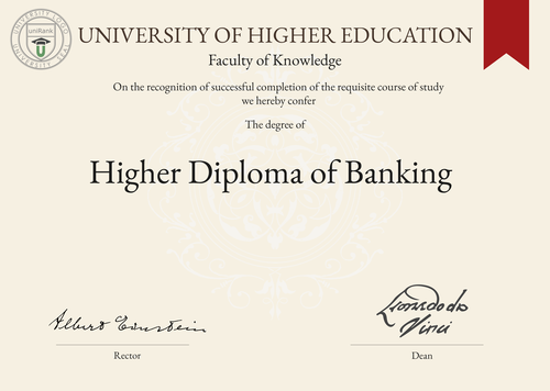 Higher Diploma of Banking (HDB) program/course/degree certificate example