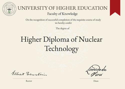 Higher Diploma of Nuclear Technology (HDNT) program/course/degree certificate example