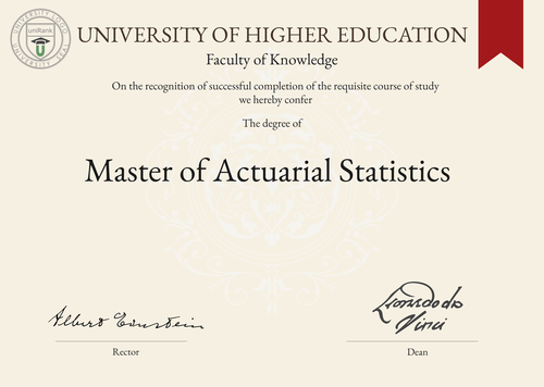 Master of Actuarial Statistics (M.A.S.) program/course/degree certificate example