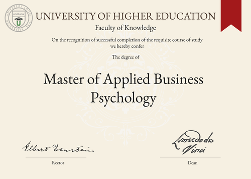 Master of Applied Business Psychology (MABP) program/course/degree certificate example