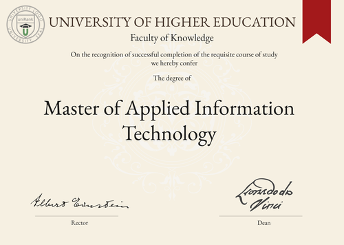 Master of Applied Information Technology (MAIT) program/course/degree certificate example