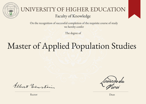 Master of Applied Population Studies (MAPS) program/course/degree certificate example