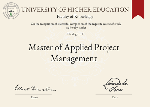 Master of Applied Project Management (MAPM) program/course/degree certificate example