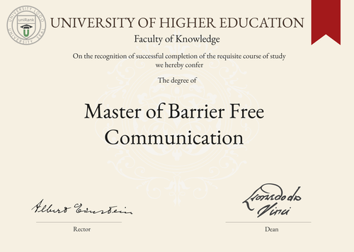 Master of Barrier Free Communication (MBC) program/course/degree certificate example