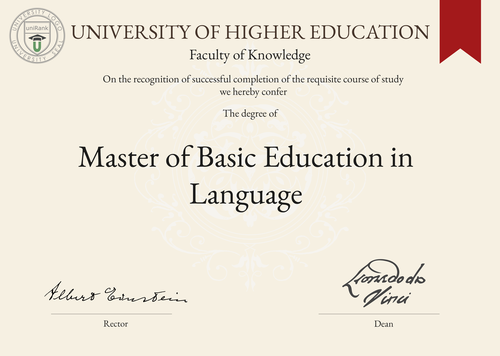 Master of Basic Education in Language (M.Ed. (Basic Education in Language)) program/course/degree certificate example