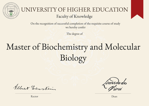 Master of Biochemistry and Molecular Biology (MSc in Biochemistry and Molecular Biology) program/course/degree certificate example