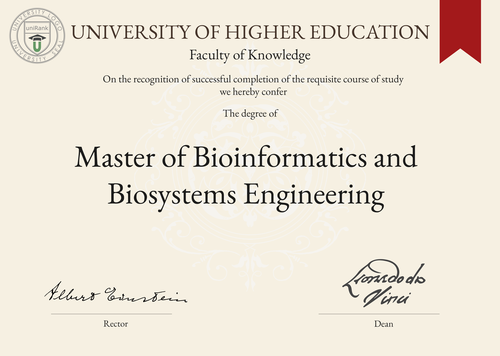 Master of Bioinformatics and Biosystems Engineering (MBBE) program/course/degree certificate example