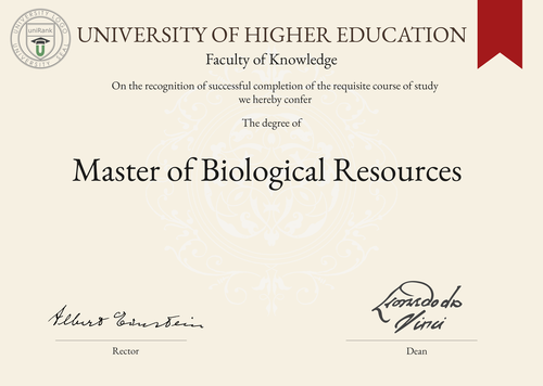 Master of Biological Resources (M.B.R.) program/course/degree certificate example