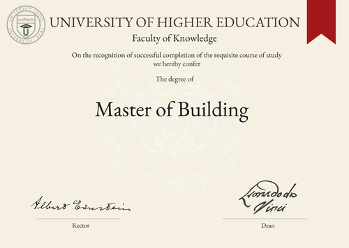 Master of Building (M.Bldg.) program/course/degree certificate example