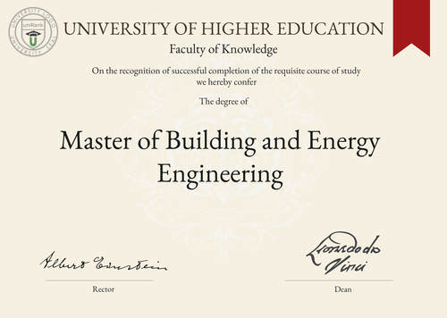 Master of Building and Energy Engineering (M.BEE) program/course/degree certificate example