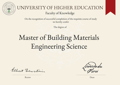 Master of Building Materials Engineering Science (M.BMES) program/course/degree certificate example