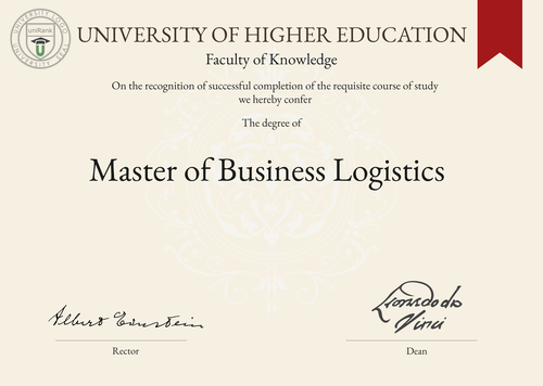 Master of Business Logistics (MBL) program/course/degree certificate example