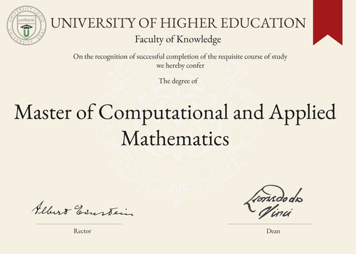 Master of Computational and Applied Mathematics (M.C.A.M.) program/course/degree certificate example