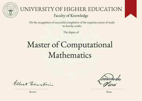 Master of Computational Mathematics (Msc in Computational Mathematics) program/course/degree certificate example