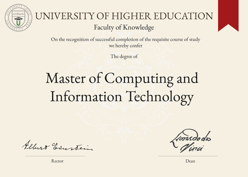 Master of Computing and Information Technology (M.C.I.T.) program/course/degree certificate example