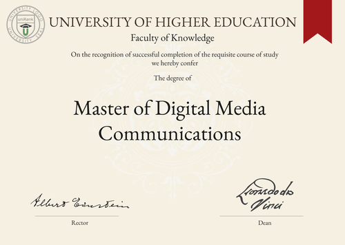 Master of Digital Media Communications (M.D.M.C.) program/course/degree certificate example