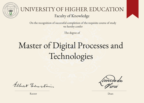 Master of Digital Processes and Technologies (MDP&T) program/course/degree certificate example